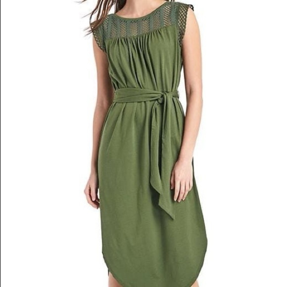 Gap Women’s Knit Olive Green Crochet Lace Tie Belt Midi Dress Size Medium